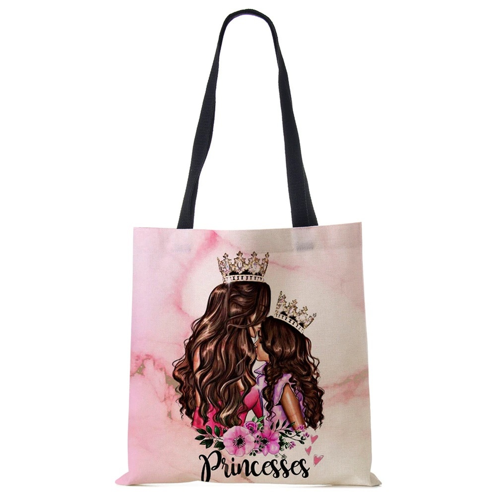 Eco-Friendly Mother Daughter Princess Beauty Queens Folding Tote Bag